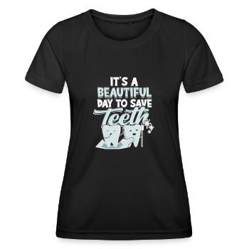 C’est une belle journée pour sauver les dents - dentiste - T-shirt sport Femme - noir - Devant - AI Model Female 172 light (172cm)