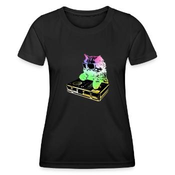 Rainbow DJ Cat - Scratchen - Frauen Funktions-T-Shirt - Schwarz - Vorne - AI Model Female 172 light (172cm)