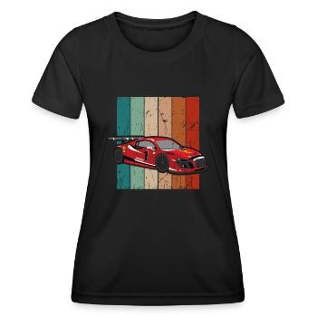 Rennwagen mit Retro-Farbhintergrund - Rennwagen - Frauen Funktions-T-Shirt - Schwarz - Vorne - AI Model Female 172 light (172cm)