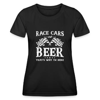 Voitures de course et bière, c’est pourquoi je suis ici - la course - T-shirt sport Femme - noir - Devant - AI Model Female 172 light (172cm)
