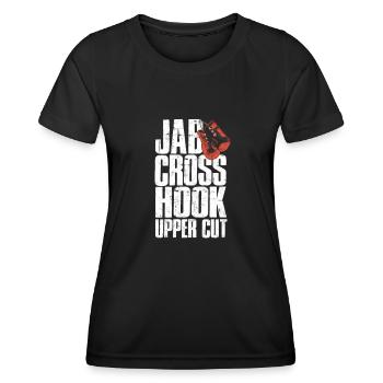 Jab Cross Hook Uppercut - chien boxeur - T-shirt sport Femme - noir - Devant - AI Model Female 172 light (172cm)