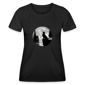 Golden retriever hurlant sur la lune - mobilité - T-shirt sport Femme - noir - Devant - AI Model Female 172 light (172cm)