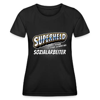 Superheld, clever getarnt als Sozialarbeiter - Frauen Funktions-T-Shirt - Schwarz - Vorne - AI Model Female 172 light (172cm)