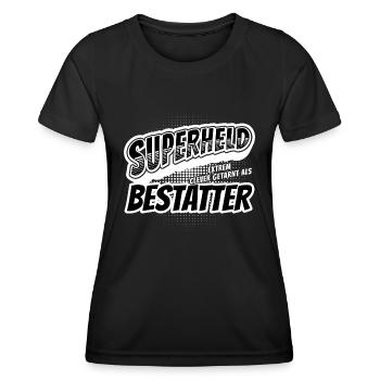 Superheld, clever getarnt als Bestatter - Frauen Funktions-T-Shirt - Schwarz - Vorne - AI Model Female 172 light (172cm)