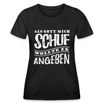 Als Gott mich schuf wollte er angeben - Spruch - Frauen Funktions-T-Shirt - Schwarz - Vorne - AI Model Female 172 light (172cm)