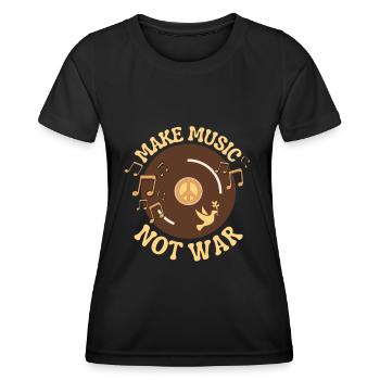 Make Music Not War. Vinyl Schallplatte und Peace - Frauen Funktions-T-Shirt - Schwarz - Vorne - AI Model Female 172 light (172cm)