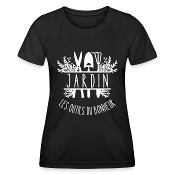 jardin les outils du bonheur - T-shirt sport Femme - noir - Devant - AI Model Female 172 light (172cm)