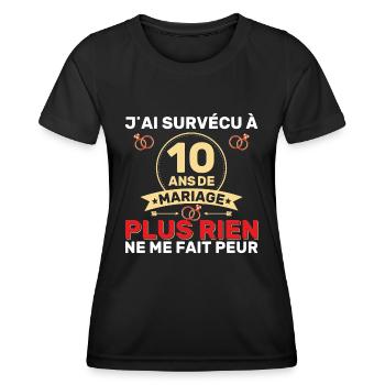 10 Ans De Mariage Noces De Coton Cadeau Mari 10eme - T-shirt sport Femme - noir - Devant - AI Model Female 172 light (172cm)