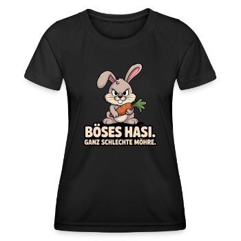Böses Hasi – Ganz schlechte Möhre! Frecher Hase - Frauen Funktions-T-Shirt - Schwarz - Vorne - AI Model Female 172 light (172cm)