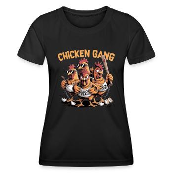 Chicken Gang – Witziges Hühner-Motiv Comic-Style - Frauen Funktions-T-Shirt - Schwarz - Vorne - AI Model Female 172 light (172cm)