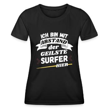 Ich bin mit Abstand der geilste Surfer hier - Frauen Funktions-T-Shirt - Schwarz - Vorne - AI Model Female 172 light (172cm)