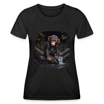 Schimpanse Affe - Frauen Funktions-T-Shirt - Schwarz - Vorne - AI Model Female 172 light (172cm)