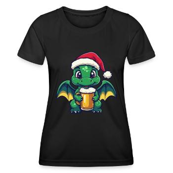 Drache Weihnachten Bier Lustig - Frauen Funktions-T-Shirt - Schwarz - Vorne - AI Model Female 172 light (172cm)