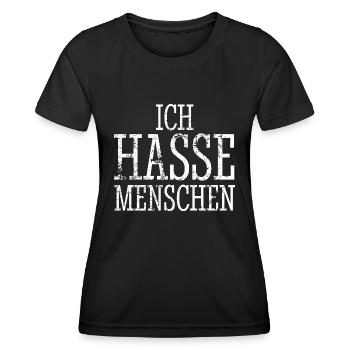 Ich hasse Menschen - Spruch - Frauen Funktions-T-Shirt - Schwarz - Vorne - AI Model Female 172 light (172cm)