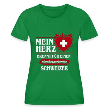 SCHWEIZER - MEIN HERZ BRENNT - Frauen Funktions-T-Shirt - Kelly Green - Vorne - AI Model Female 172 dark (172cm)