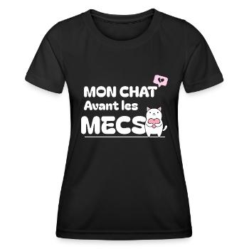 Mon chat avant les mecs. - T-shirt sport Femme - noir - Devant - AI Model Female 172 light (172cm)