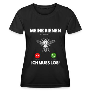 Meine Bienen rufen an ich muss los - Biene Imker - Frauen Funktions-T-Shirt - Schwarz - Vorne - AI Model Female 172 light (172cm)