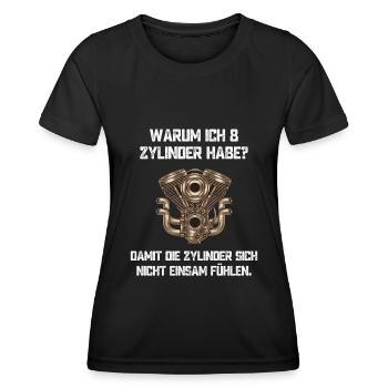 8 Zylinder Achtzylinder Auto Motor V8 Spruch KFZ - Frauen Funktions-T-Shirt - Schwarz - Vorne - AI Model Female 172 light (172cm)
