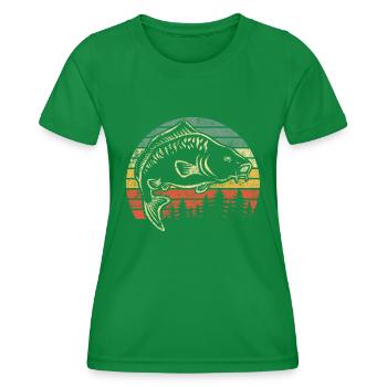 Angler - fishing - carp - vintage - sunset - Women's Functional T-Shirt - kelly green - Front - AI Model Female 172 dark (172cm)