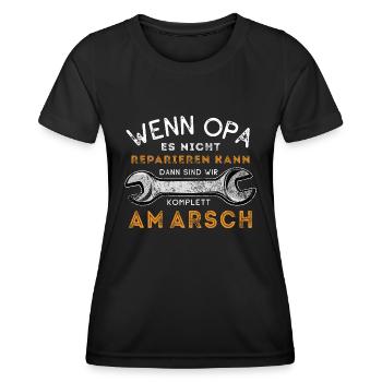 Wenn Opa es nicht reparieren kann - Spruch - Frauen Funktions-T-Shirt - Schwarz - Vorne - AI Model Female 172 light (172cm)