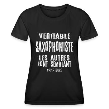 Véritable saxophoniste , les autres font semblant - T-shirt sport Femme - noir - Devant - AI Model Female 172 light (172cm)