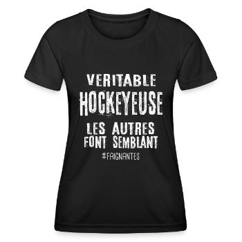 Véritable hockeyeuse , les autres font semblant - T-shirt sport Femme - noir - Devant - AI Model Female 172 light (172cm)