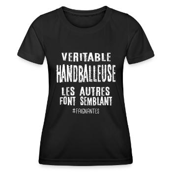Véritable handballeuse , les autres font semblant - T-shirt sport Femme - noir - Devant - AI Model Female 172 light (172cm)