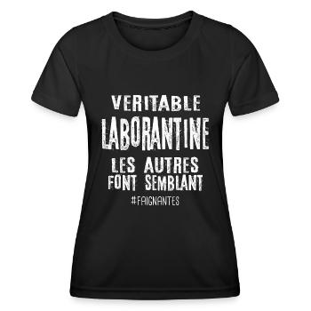 Véritable laborantine , les autres font semblant - T-shirt sport Femme - noir - Devant - AI Model Female 172 light (172cm)