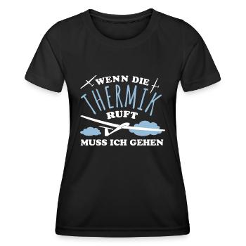 Wenn die Thermik ruft muss ich gehen - Segelflug - Frauen Funktions-T-Shirt - Schwarz - Vorne - AI Model Female 172 light (172cm)