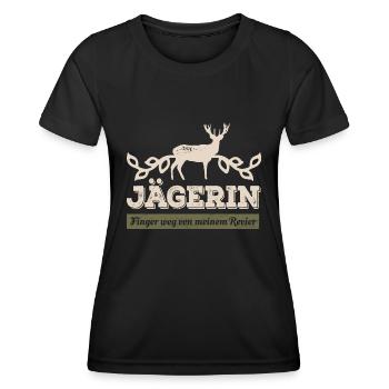 Jägerin - Finger weg von meinem Revier Jagd Jagen - Frauen Funktions-T-Shirt - Schwarz - Vorne - AI Model Female 172 light (172cm)