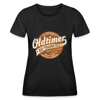 Vintage - Oldtimer 50 years old - Birthday - Women's Functional T-Shirt - black - Front - AI Model Female 172 light (172cm)