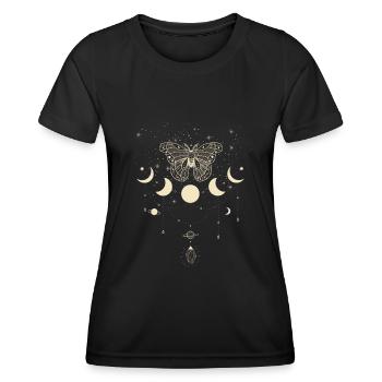 Moon phase, butterfly, esotericism, sky, stars - Women's Functional T-Shirt - black - Front - AI Model Female 172 light (172cm)