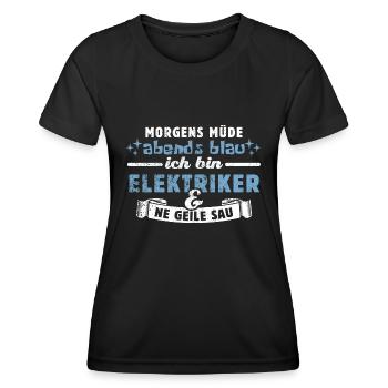 Morgens müde, abends blau - Elektriker - Frauen Funktions-T-Shirt - Schwarz - Vorne - AI Model Female 172 light (172cm)