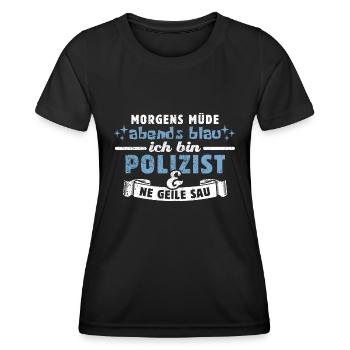Morgens müde, abends blau - Polizist - Frauen Funktions-T-Shirt - Schwarz - Vorne - AI Model Female 172 light (172cm)