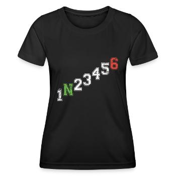 1N23456 Motorrad Gangschaltung - Adrenalin - Frauen Funktions-T-Shirt - Schwarz - Vorne - AI Model Female 172 light (172cm)