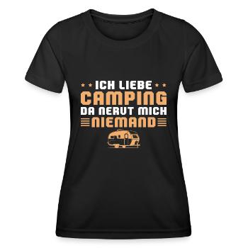 Ich liebe Camping da nervt niemand - Frauen Funktions-T-Shirt - Schwarz - Vorne - AI Model Female 172 light (172cm)