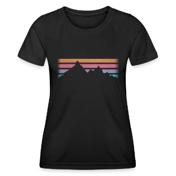 MONTAGNES - RANDONNÉE - RETRO Stripes - T-shirt sport Femme - noir - Devant - AI Model Female 172 light (172cm)