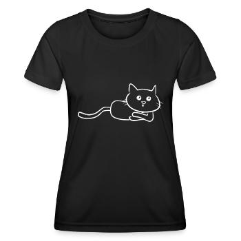 Cat cartoon cute lying - Women's Functional T-Shirt - black - Front - AI Model Female 172 light (172cm)