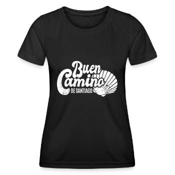 Buen Camino - Jakobsweg - Pilgertour - Santiago - Frauen Funktions-T-Shirt - Schwarz - Vorne - AI Model Female 172 light (172cm)
