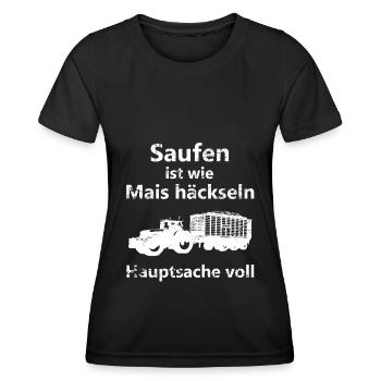 Landwirt Trecker Traktor Mais häckseln Bier saufen - Frauen Funktions-T-Shirt - Schwarz - Vorne - AI Model Female 172 light (172cm)