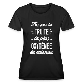 T'es pas la truite la plus oxygénée du ruisseau - T-shirt sport Femme - noir - Devant - AI Model Female 172 light (172cm)