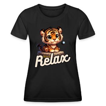 Süßes Tigerbaby mit einer Wespe und relaxen - Frauen Funktions-T-Shirt - Schwarz - Vorne - AI Model Female 172 light (172cm)