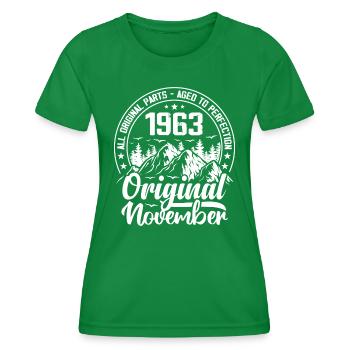 November 1963 Original 61 Jahre altes Geburtstagsgeschenk - Frauen Funktions-T-Shirt - Kelly Green - Vorne - AI Model Female 172 dark (172cm)