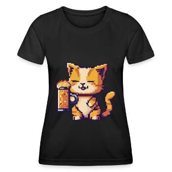 Katze Pixel Bier - Frauen Funktions-T-Shirt - Schwarz - Vorne - AI Model Female 172 light (172cm)