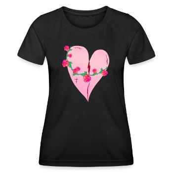 heart roses scars pink icon - Women's Functional T-Shirt - black - Front - AI Model Female 172 light (172cm)