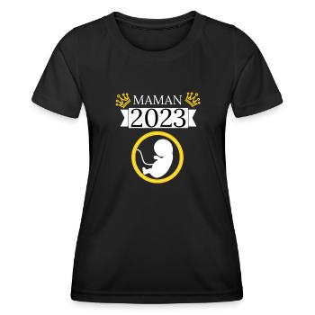 Maman en 2023. Future maman. - T-shirt sport Femme - noir - Devant - AI Model Female 172 light (172cm)