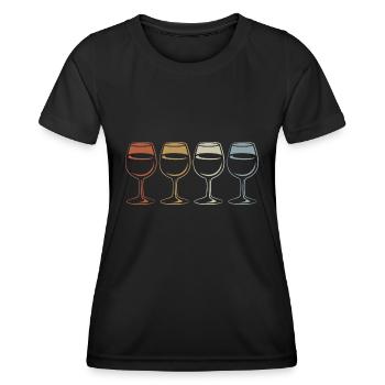 Wein, Weinglas Retro - Vintage - Silhouette - Frauen Funktions-T-Shirt - Schwarz - Vorne - AI Model Female 172 light (172cm)