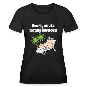 Ours en lunettes de soleil se détendre dans la chaise longue palmiers - T-shirt sport Femme - noir - Devant - AI Model Female 172 light (172cm)