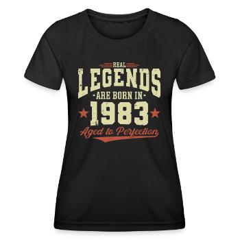 Les légendes sont nées en 1983 - T-shirt sport Femme - noir - Devant - AI Model Female 172 light (172cm)
