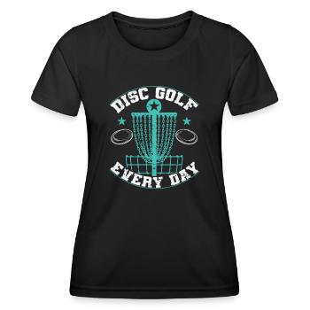 Discgolf everyday Korb Frisbee - Frauen Funktions-T-Shirt - Schwarz - Vorne - AI Model Female 172 light (172cm)